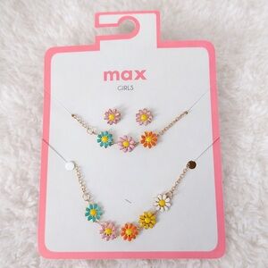 NEW Max Girls Colorful Daisy Necklace, Bracelet & Stud Earrings Set Floral Jewel